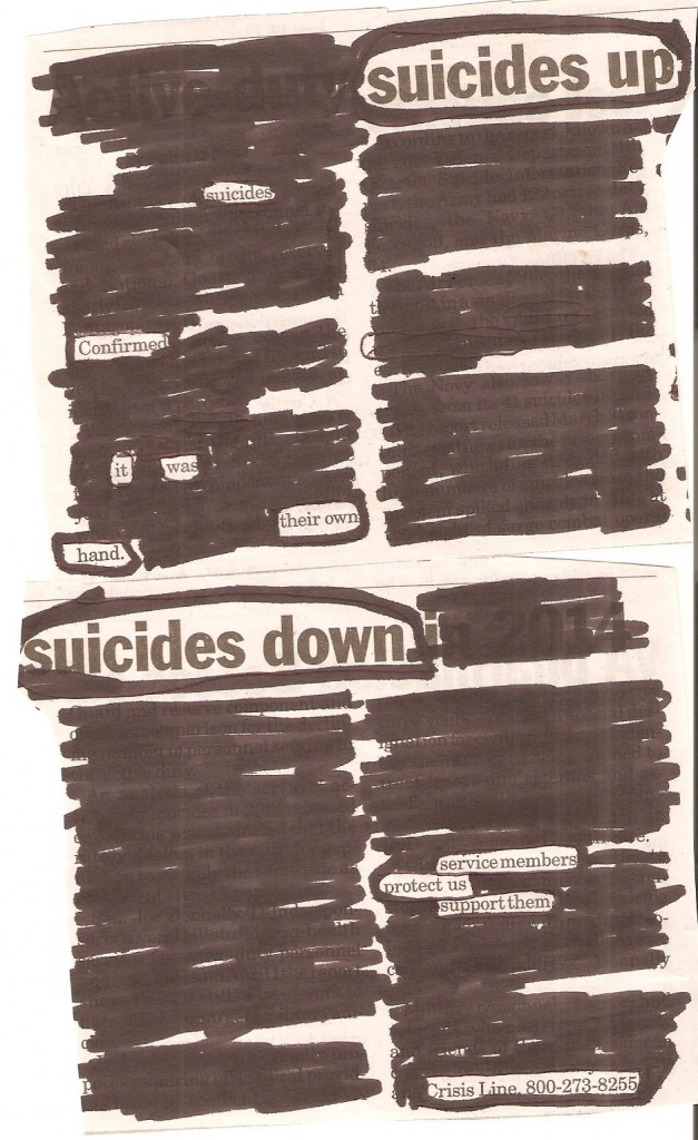 Blackout Poetry veteran suicides