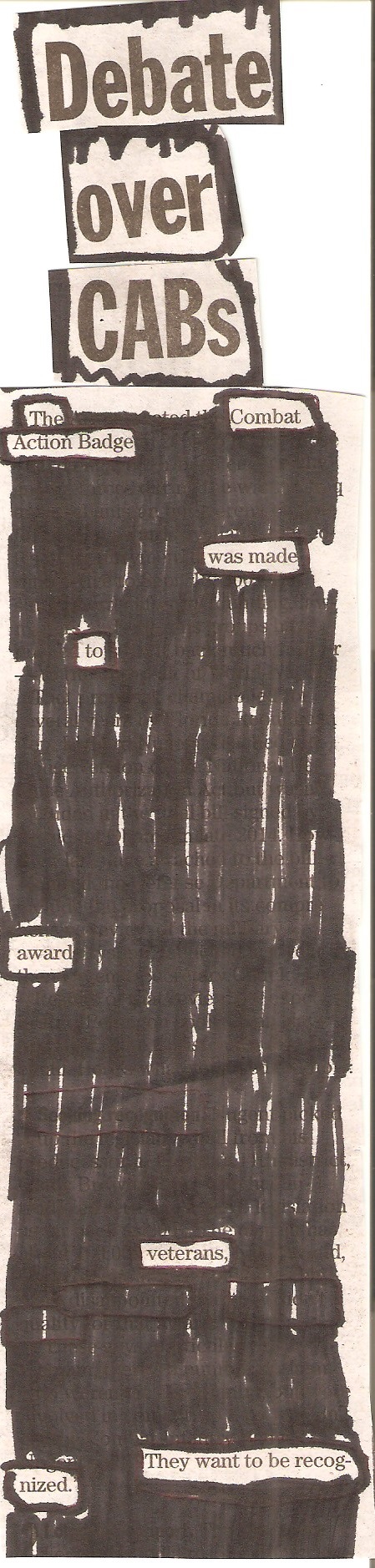 Blackout Poetry: Combat Action Badge